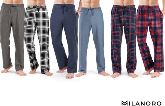 Milanoro - 2er Set Pyjamahose aus Baumwolle für Herren - Anthrazit/Schwarz-Weiß kariert - XL