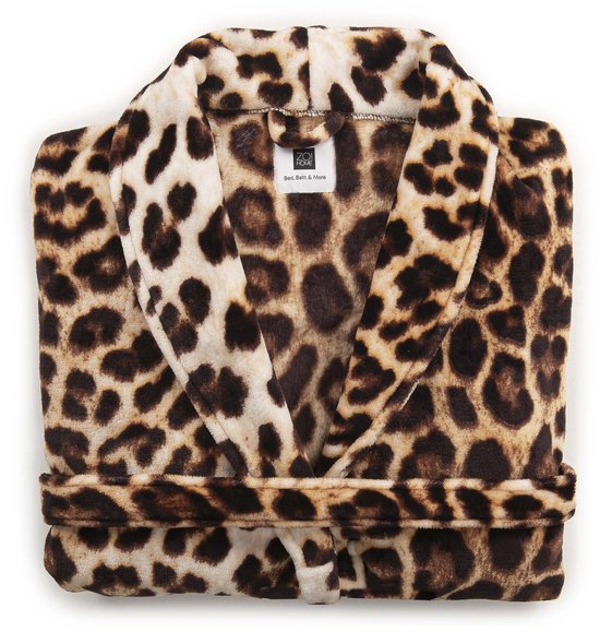 ZoHome Leopard Bademantel lang - Fleece - Größe M - Braun
