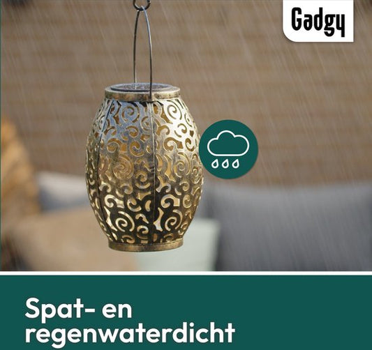Gadgy Solar Orientalische Laterne - 2er-Set - Bronze - Metall - Solar Gartenbeleuchtung - Led Außenbeleuchtung mit Tag/Nacht-Sensor - Tischlampe - Hängelampe - Gartenlaterne - 21,5 x Ã˜ 15 cm