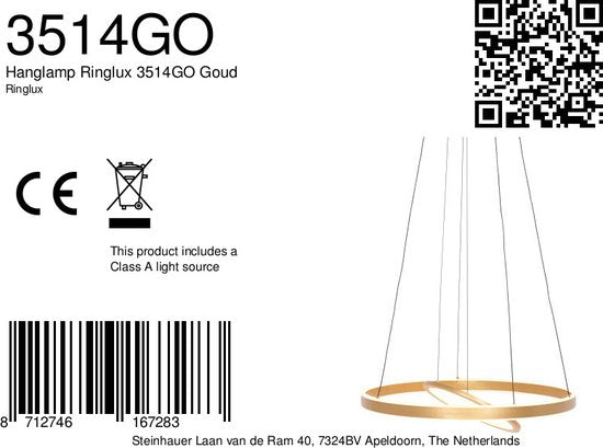 Steinhauer - Pendelleuchte - Ringlux - gold - Glas Metall - Ø 60cm - LED - 3514GO