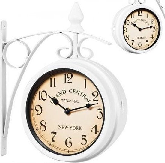 Monzana Retrostyle Bahnhofsuhr/Uhr - 29 x 9,5 x 32,5 cm -Weiß