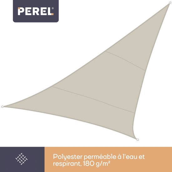 Perel Schattentuch, wasserabweisend, 3,6 x 3,6 x 3,6 m, 160 g/m², Polyester, Dreieck, creme