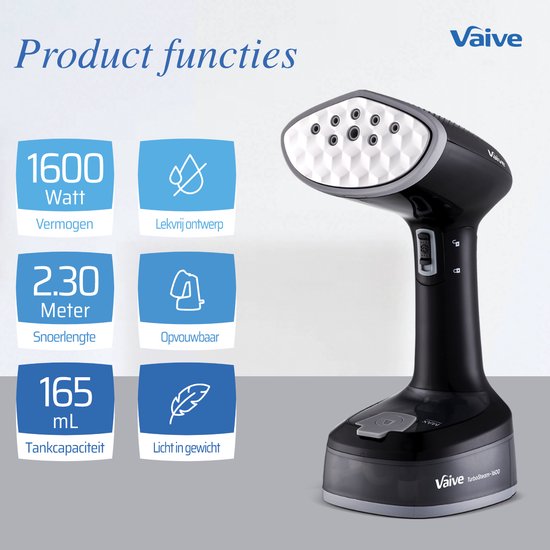 VAIVE TurboSteam Zusammenklappbarer Wäschedampfer 1600W - Handbedienter Dampfer - Wäschedampfer - Dampfer - Wäschedampfer