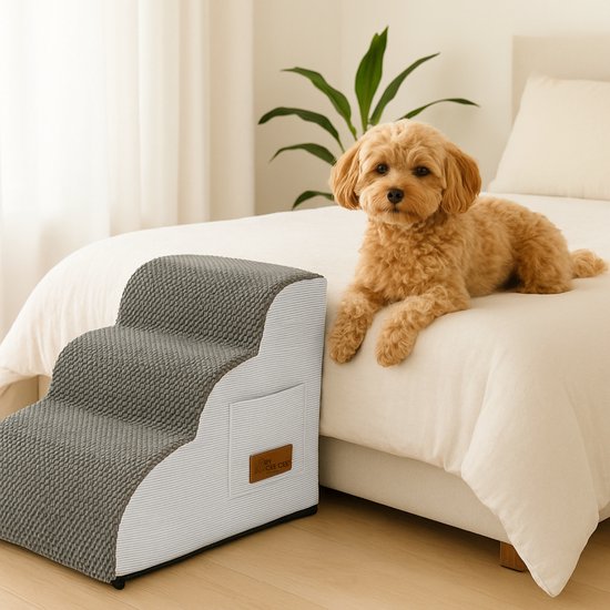 By Cee Cee Hundeschritte für Hunde - Hundeschritte Stabil - Hundeschritt - 3 Stufen - 40x57x40cm - Grau - Odi
