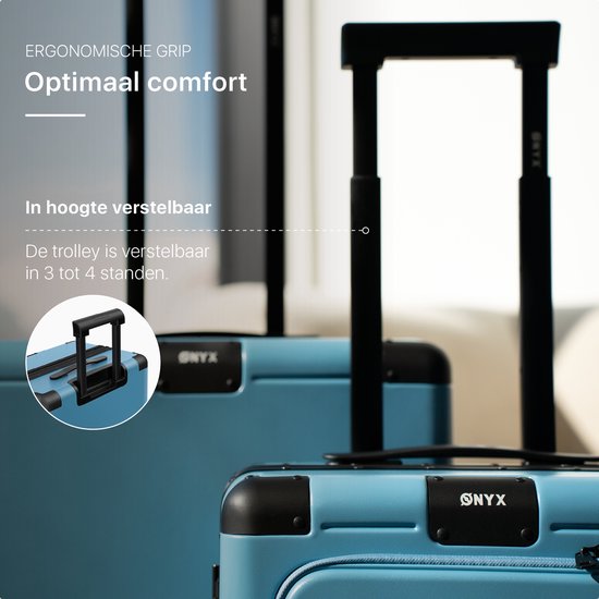 ONYX Hybrid Pro Handgepäck Koffer mit Fronttasche 38 Liter - Recyceltes Polycarbonat und reißverschlussloses Design - Reisekoffer mit TSA-Schloss und Spinner-Rädern - Leichter Trolley mit Laptop-Fach - Glacier Blue