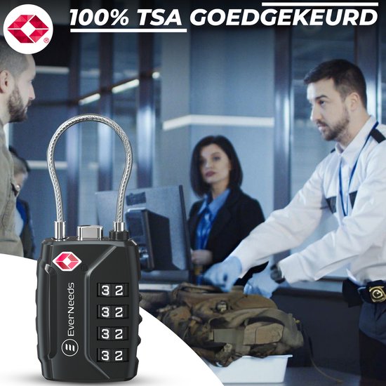 EverNeeds Kofferschloss - TSA-Schloss - 4-stelliges Vorhängeschloss - Zahlenschloss - 2 Stück - Schwarz