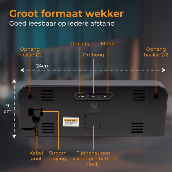 Nuvance Digitaler Wecker - Digitale Uhr - Reisewecker für Kinder & Erwachsene - Wecker - LED-Wecker Digital