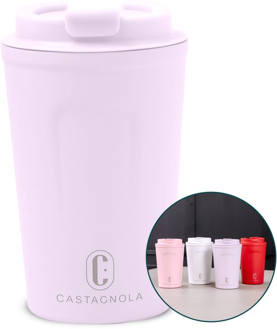 Castagnola Thermosbecher - Kaffeebecher To Go - Reisebecher für Kaffee und Tee - Teebecher - 380 ML - Edelstahl - Violett