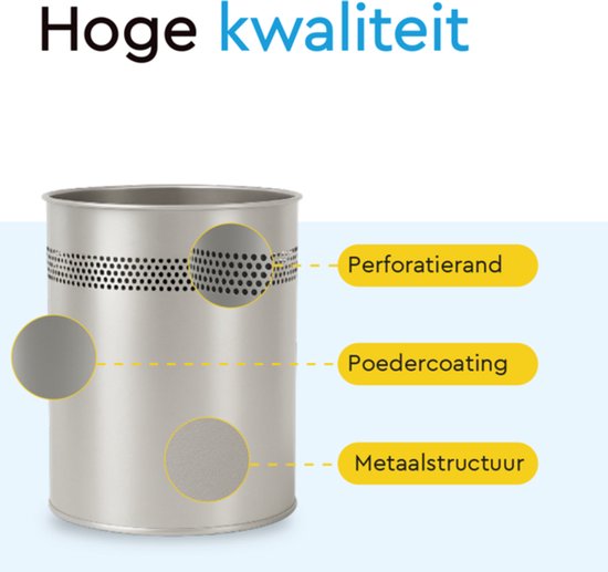 BRASQ Mülleimer Metall Büro/Haushalt - Mülleimer - Abfalleimer - Papierkorb - Rund - Mülleimer - Silber 15 Liter