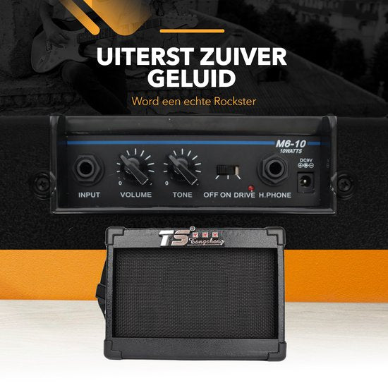 Finesse - Elektrische Gitarre - mit Lautsprecher & Zubehör - für Erwachsene & Kinder mit E-Learning Buch - Schwarz