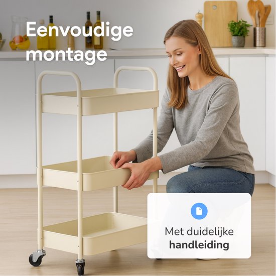 Küchenwagen auf Rädern - 3 Schichten - Küchenregal - Servierwagen - Schrank - Trolley - Aufbewahrung - Duschkabinen stehend - Regal - Beige - Luft