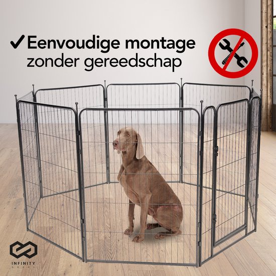 Infinity Goods Hundeauslauf - Welpenauslauf - 8 Paneele - 100 x 80 CM - faltbar - mit Tür - Stahl - Schwarz