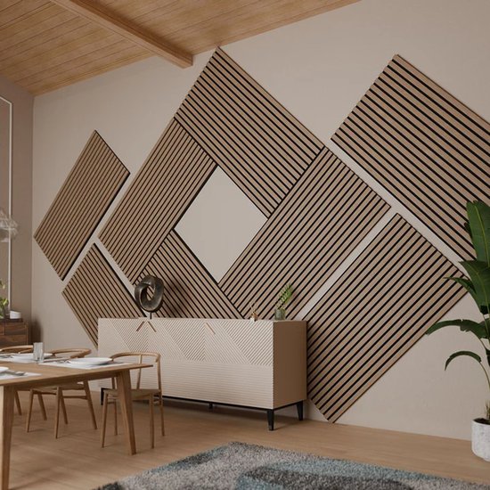 Akustik-Wandpaneele - 4er-Set - schallabsorbierendes MDF & PET-Schaum - Natur dunkel - 120 x 60 x 1,8 cm