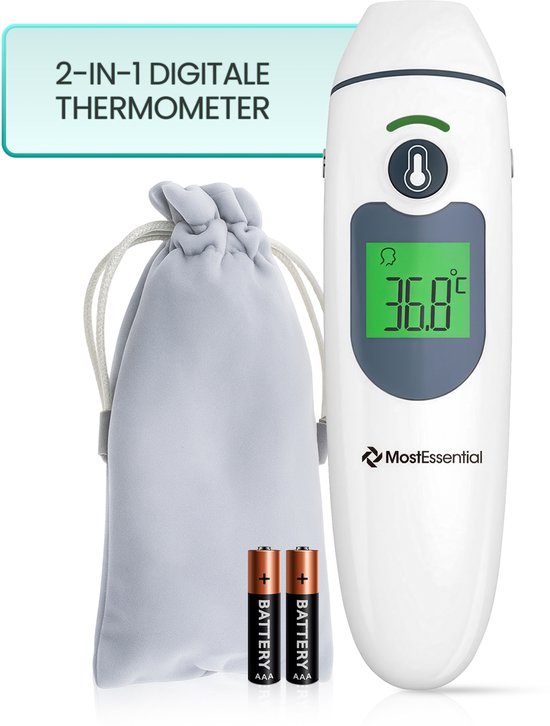 MostEssential 2-in-1 Digitales Fieberthermometer - Ohrthermometer - Stirn- und Körperthermometer - Fieberthermometer für Erwachsene, Kinder und Babys - berührungslos - IR30