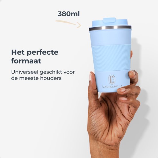 Castagnola Thermos Cup - Kaffeebecher To Go - Reisebecher für Kaffee und Tee - Teebecher - 380 ML - Edelstahl - Hellblau