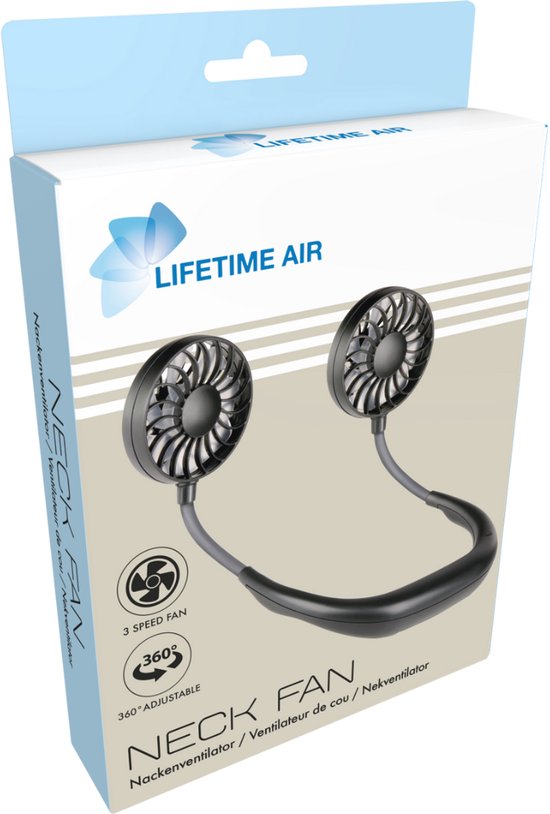 Lifetime Air Tragbarer Nackenventilator - Mini-Ventilator freihändig mit 3 Stufen und 360° verstellbar - Schwarz