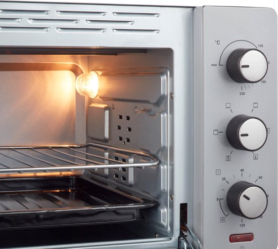 Tomado TEO3000S - Freistehender Backofen - 30 Liter - 1600 Watt - Heißluft - 3 Einschubebenen - Silber