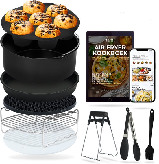Happy Goods Heißluftfritteuse XL Zubehör - geeignet für Airfryer Zubehör - ⌀ 20 CM - Backpapier - Silikon Backblech - Backform Rund - Muffin Backformen
