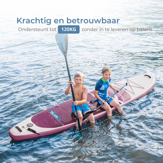Supper Sup Board - Max. 120KG - Aufblasbar - Paddle Board - Pumpe - Finne - Leash - Tragetasche - 285 x 76 cm - Pink