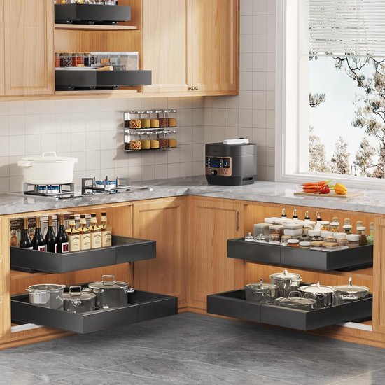 Posity Schublade - Küchenschrank-Organisator - Spülenschrank/Schubladen-Organisator - Innenschublade Küche - Ausziehbar und verstellbar (43-67 cm) - Teleskopisch - Schwarz