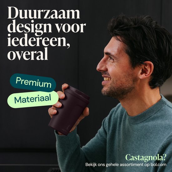Castagnola Thermosbecher - Kaffeebecher To Go - Reisebecher für Kaffee und Tee - Teebecher - 380 ML - Edelstahl - Dunkelbraun