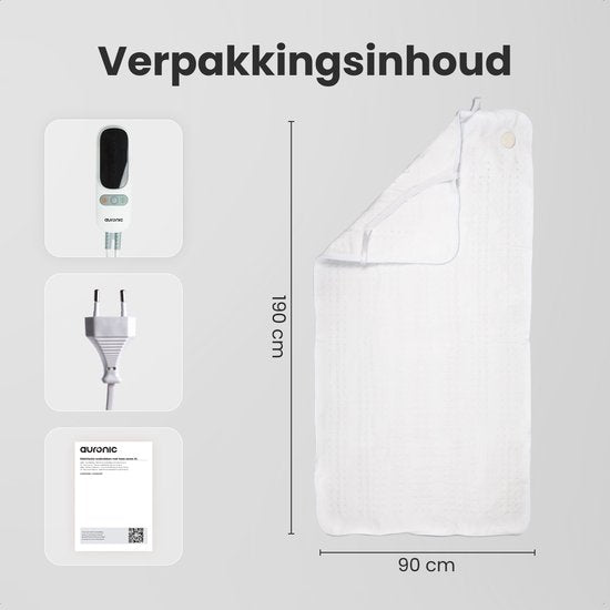 Auronic Electric Blanket XL - 190x90cm - 1 Person - 2 Wärmezonen - Heizdecke - Weiß