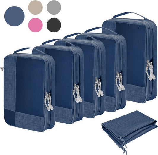 Skycases Travel Essentials Packing Cubes - 6-teiliges Set - Luxus-Kompressions-Organizer aus hochwertigem Nylon - platzsparend und langlebig - ideal für Reisen - Dunkelblau