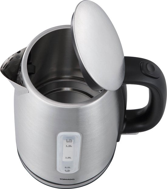 Tomado TWK1709S - Edelstahl-Wasserkocher - 1,7 Liter Fassungsvermögen - 2200W - Kalkfilter - Wasserstandsanzeige