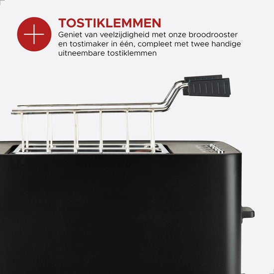 Bourgini Tosti-Toaster mit Bagel-Funktion – Toaster mit Toastklammern – Schwarz – matte Oberfläche – extra breiter Schlitz für 2 Tostis