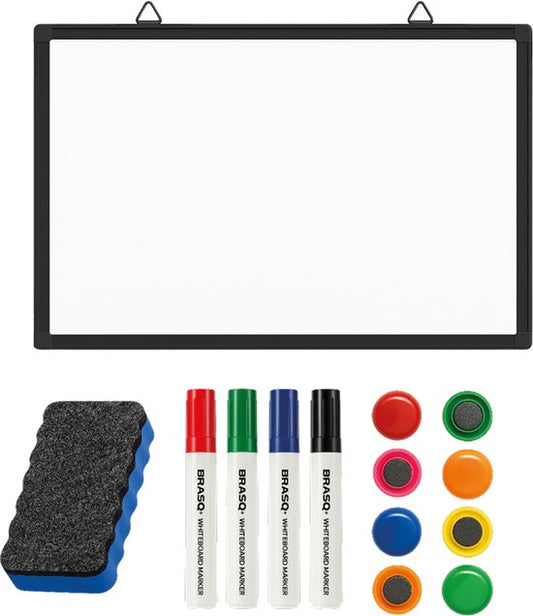 BRASQ Whiteboard 60x90 cm magnetisch - mit Zubehörset (Marker, Radiergummi, Magnete) - Tafel - Magnetische Tafel - schwarz