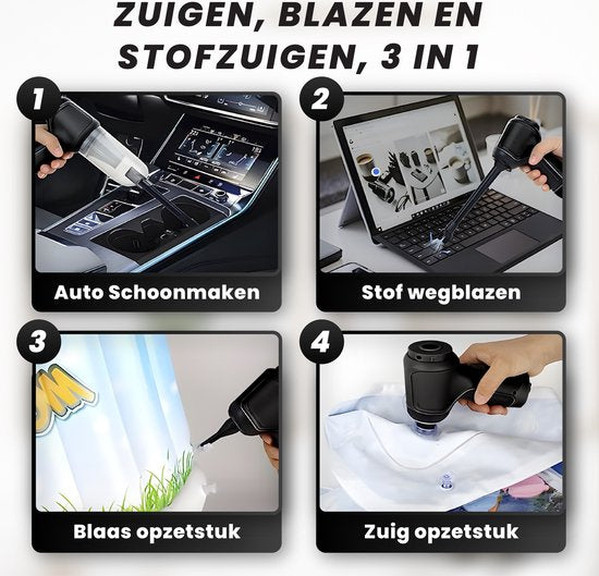 HomeShift® Autostaubsauger Cordless V2 - Krümelsauger - Handstaubsauger - Kleinstaubsauger - Schnurloser Staubsauger - Air Duster - Nass & Trocken - Schwarz