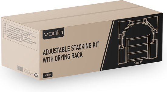Vonia Spacer Waschtrockner - Stapelset Waschtrockner - Universal - Verstellbar - Ausziehbarer Handtuchhalter - Weiß