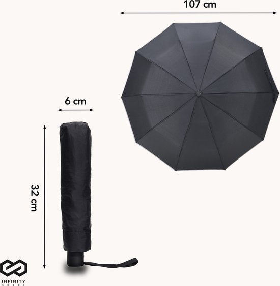 Infinity Goods Stormparaplu - Paraplu - 140 km/u - Reflecterend - Ã˜ 107 cm - Automatisch Uitklapbaar - Beschermhoes - Zwart
