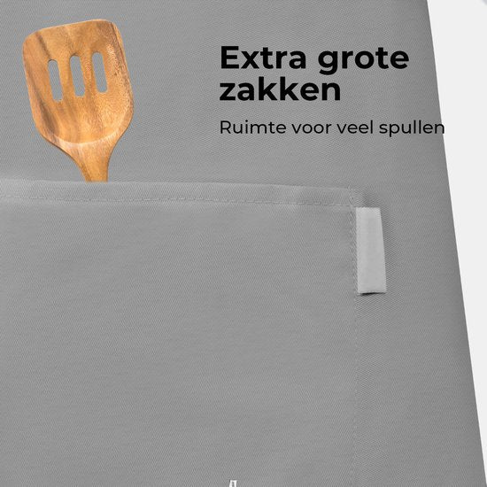 Küchenschürze - Wasser- und schmutzabweisend - Professionelle Kochschürze - Schürze für Frauen und Männer - Catering-Schürze - Unisex - Verstellbare Schnalle - Extra große Fächer - Hellgrau