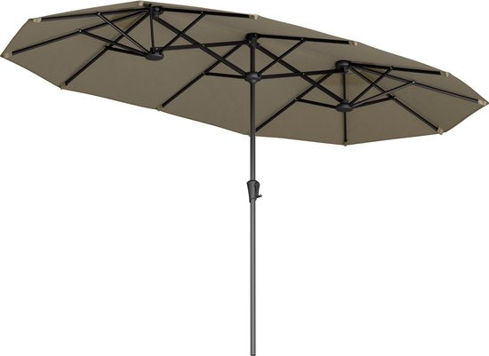 LifeGoods Doppelter Sonnenschirm - Garten - 220x400cm - bis zu 8 Personen - Wasserdicht - UPF50+ - Taupe