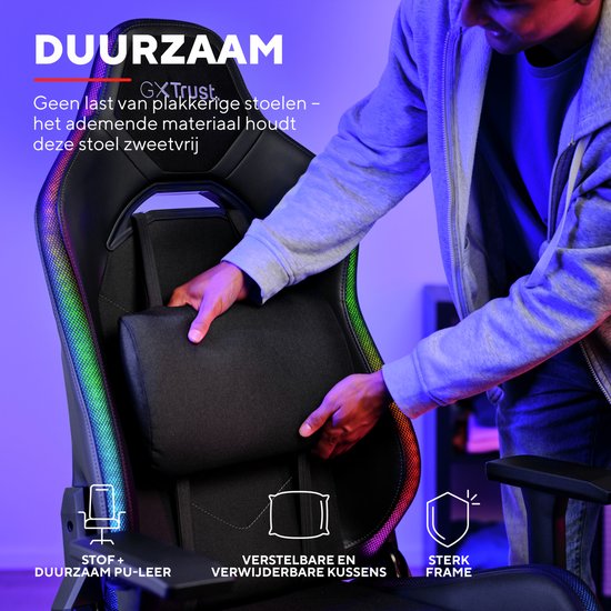 Trust Ruya RGB Gaming-Stuhl - Mit RGB-Beleuchtung - Verstellbar - Ergonomisch - Schwarz