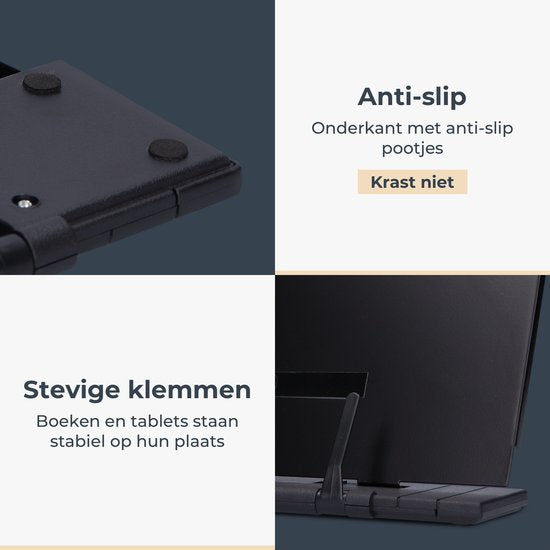 Castagnola Verstellbarer Buchständer - Buchhalter mit 7 Ständern - Kochbuchhalter Metall - Tablet-Halter Schwarz - Rutschfester Leseständer - Buchständer