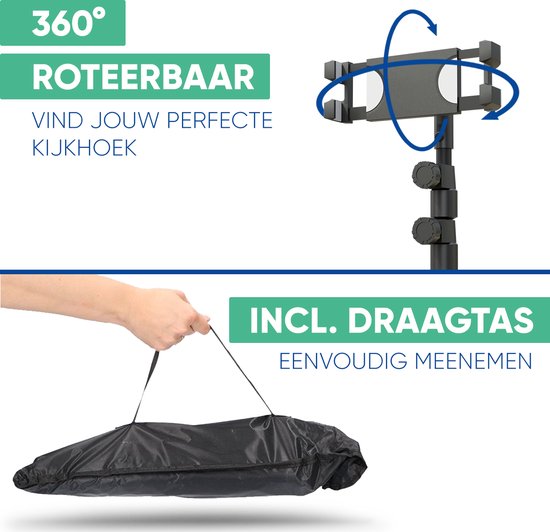 Serve Tablet Stand - Stativhalterung Stativ für Smartphone & Tablet - Inkl. Tragetasche & Bluetooth-Fernbedienung - iPad Tablet Halterung Rednerpult Aluminium - Schwarz
