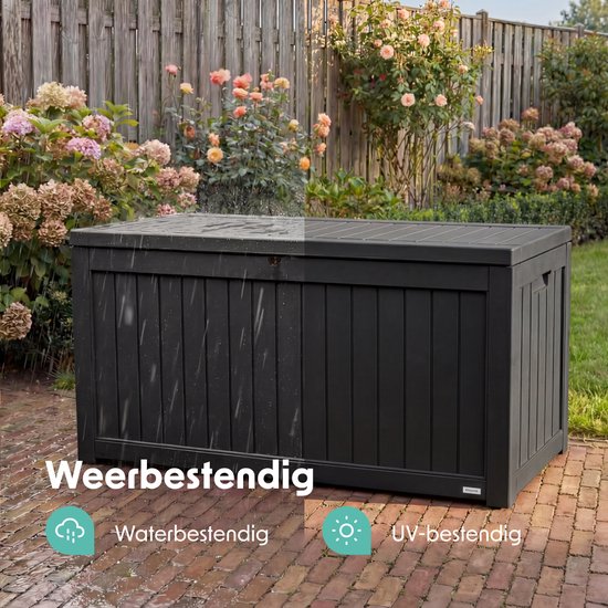 LifeGoods Aufbewahrungsbox - 870L - Kissenbox - Wasserdicht - Garten-Kissenbox - Rostfrei - Gartenbox - 146.5x81.5x85.6 cm - Schwarz