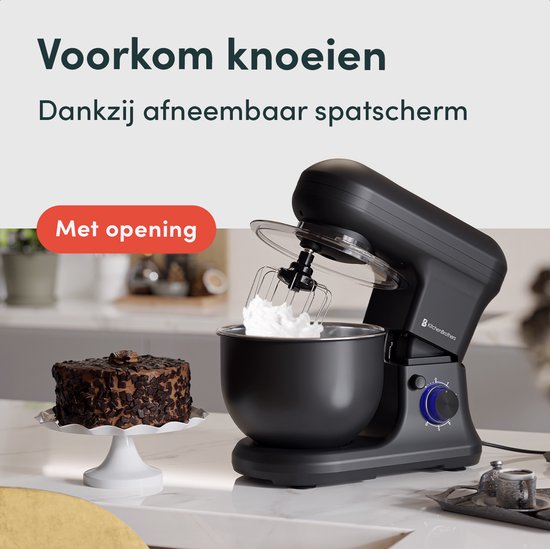 KitchenBrothers Küchenroboter - Küchenroboter - 5L - Mixer mit Rührschüssel - Küchenmixer - 1200W - Mattschwarz