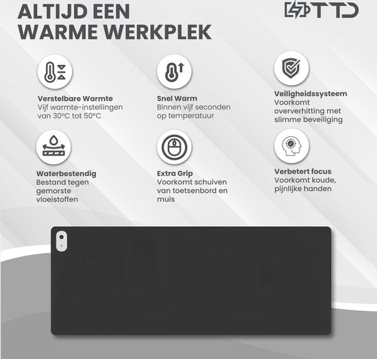 TTD® Beheiztes Mauspad & beheiztes Schreibtischpad - Heizkissen für kalte Hände - Schreibtischheizung - 30℃ bis 50℃ - Schreibtisch-Organisator - Schreibtischunterlage - Schreibtischzubehör - Mauspad XXL
