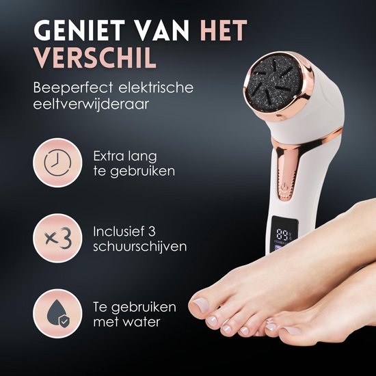 Beeperfect® Elektrischer Hornhautentferner mit Vakuumsystem - Fußfeile - Hornhautfeile - IPX7 Wasserdicht - Inklusive 6 Hornhautscheiben - Kostenloses Pediküreset