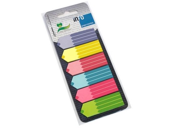 Info-Lesezeichen – Bleistift – 6 x 25 Blatt – 18 x 55 mm – lila, gelb, rot, blau, rosa, grün – IN-5672-93