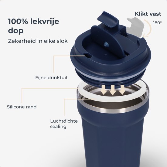 Castagnola Thermosbecher - Kaffeebecher To Go - Reisebecher für Kaffee und Tee - Teebecher - 380 ML - Edelstahl - Dunkelblau - Achteck