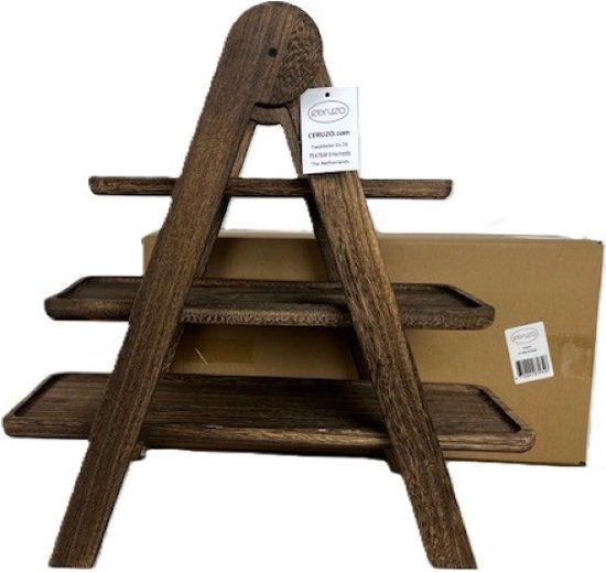 Ceruzo Etagere Platanenholz - 3 Lagen - Höhe 42 cm - Leichtgewicht - Servierturm - Servierbrett - High Tea