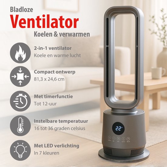 alpina 2-in-1 Heizlüfter 2000 W – Elektrischer Heizlüfter mit Fernbedienung – Schwenkbarer Turmventilator mit Timer – Heizgerät mit einstellbarer Temperatur