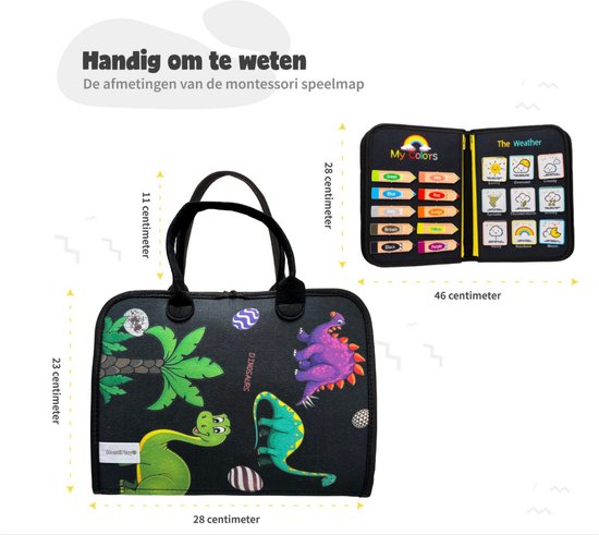 MontiPlay® Montessori Spielzeug - Sensorisches Spielzeug - Activity Board - Busy Board - Montessori Home Activity Book - Pädagogisches - Sensomotorisches Spielzeug - Dinosaurier Spielzeug