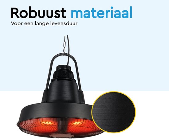 BRASQ Retro Elektrischer Terrassenheizer Pendant - 3 Heizstufen - Mit Fernbedienung - IP24 -Spritzwassergeschützt - Innen und Außen - 2000 W - Schwarz