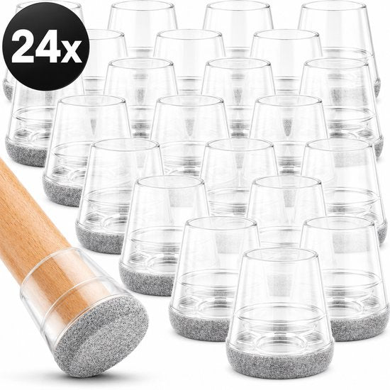 Vaive Stuhlfußschutz, rund, mit Filz – 24 Stück – Stuhlfußkappen Ø 24–30 mm – Bodenschutz für Stühle – Grau