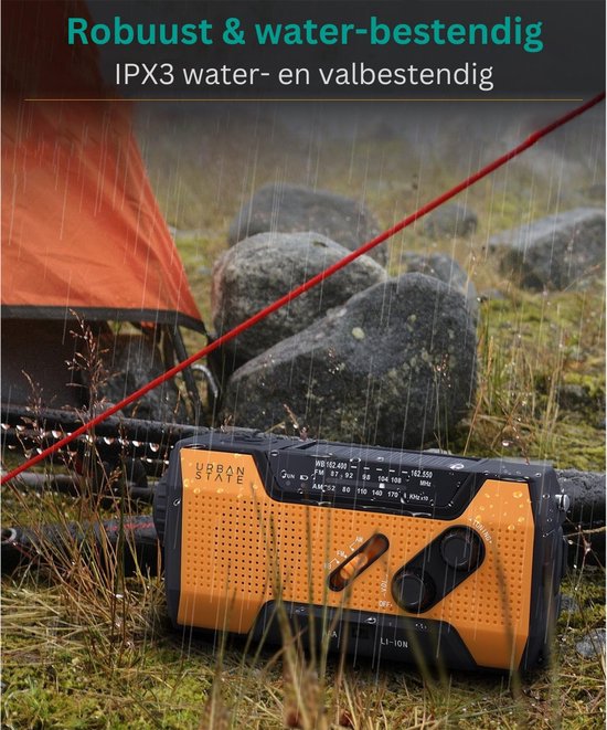 Urban State Notfallradio mit Aufwicklung und Batterie - Solarradio - Taschenlampe / Powerbank - Notfallradio mit Aufwicklung